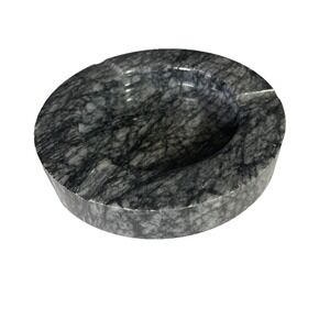 Vintage Black Grey White Swirl Round Marble‎ Cigarette Cigar Ashtray 6"X1 1/4"